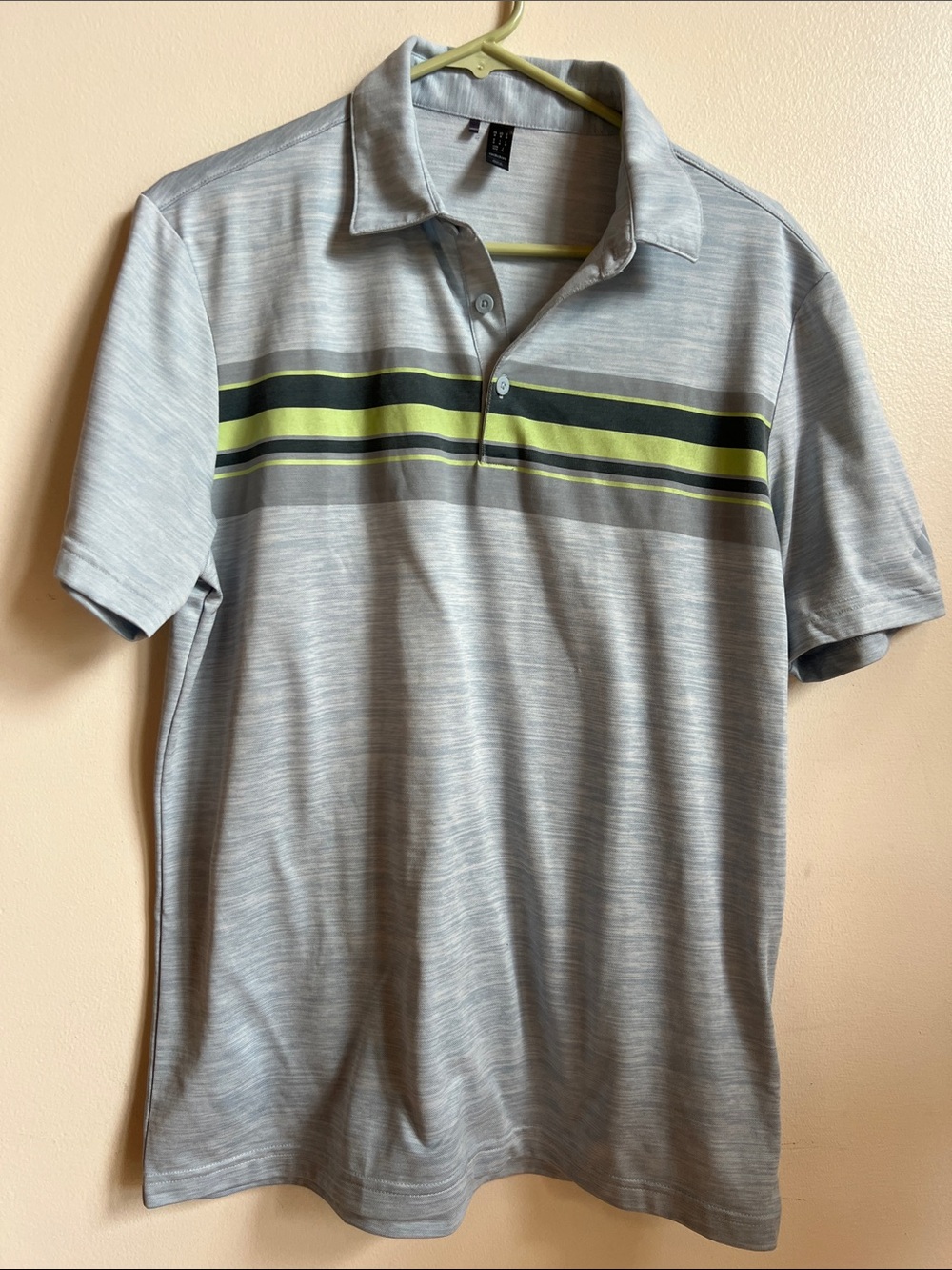 adidas Gray Polo with Lime and Black Chest Stripes